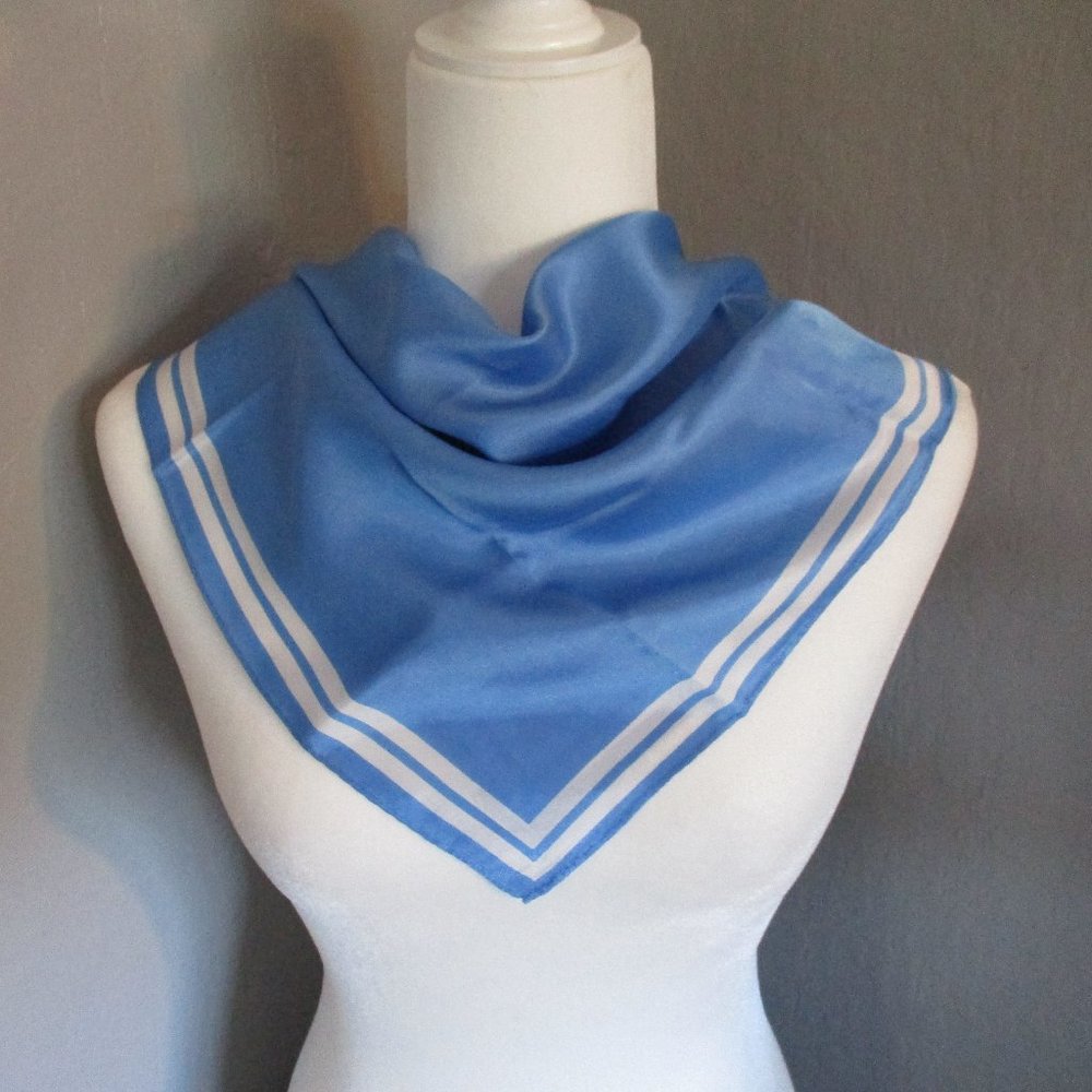 Vintage Light Blue & White Silk Scarf